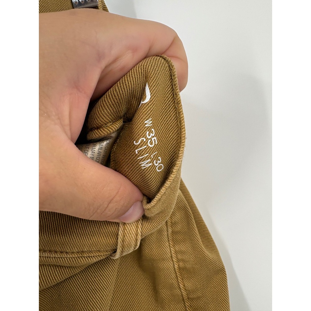 Mott & Bow Slim Fit Jeans Mens 35x30 Camel Brown Khaki Premium Denim Pants - Picture 3 of 5